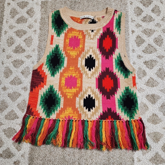 Alice + Olivia Reva Fringe Crochet Peplum Top - Picture 9 of 9